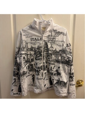 John Galliano Style Italian all over gazette print Zip-Up XL